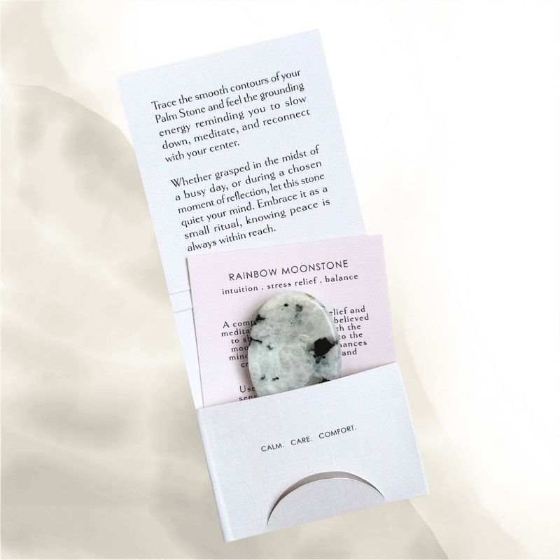 Rainbow Moonstone Palm Stone with Carry Pouch