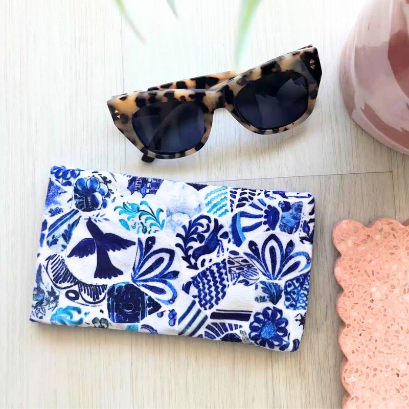 Anna Chandler Velvet Glasses Case - Blue Mosaic