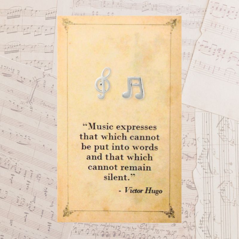 Literary Quote Silver Music Notes Post Earrings
