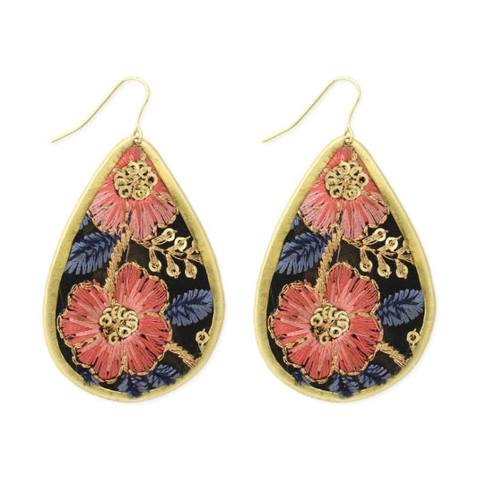Vintage Style Blue Embroidered Teardrop Earring