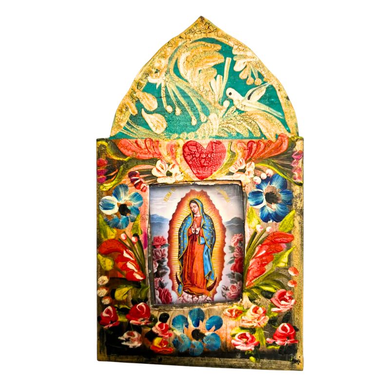 Hand-Painted Tin Nicho with Our Lady of Guadalupe
