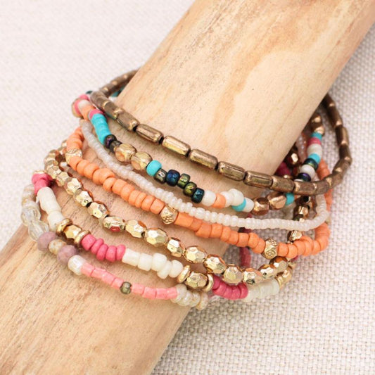 Warm Tones of Orange and Golds Bead Bracelet Set