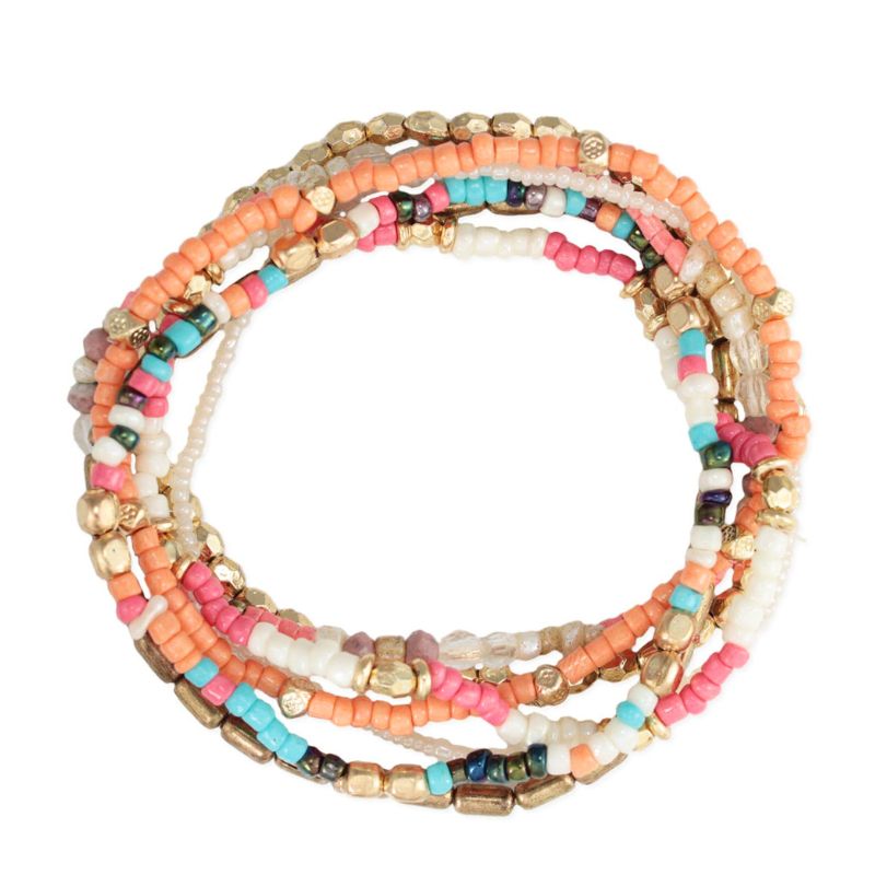 Warm Tones of Orange and Golds Bead Bracelet Set