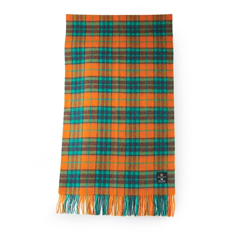 Islander UK Lambswool Scarf in Orange and Blue Tartan