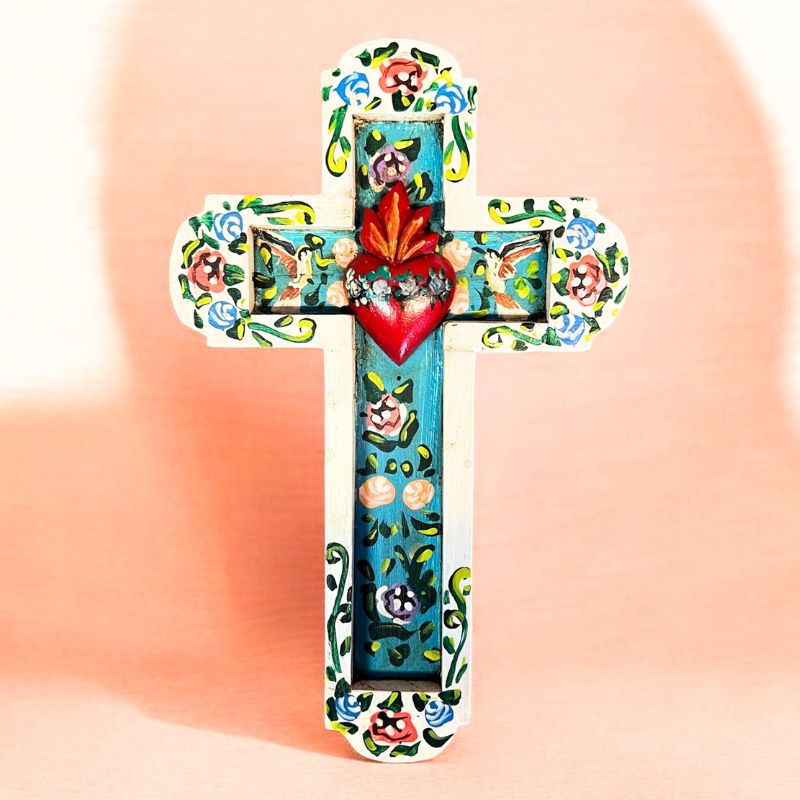 Hand Painted Cross with Sacred Heart