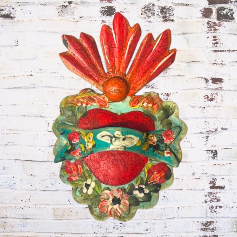 Hand-Painted Tin Heart with Florals