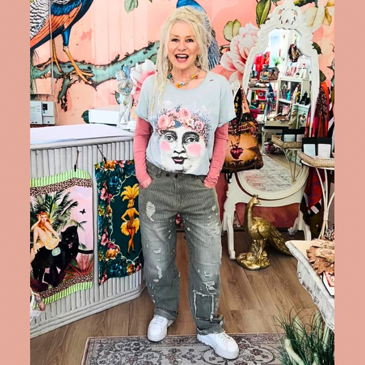 Peace and Love Jeans by Jaded Gypsy in Midnight Railroad Stripe