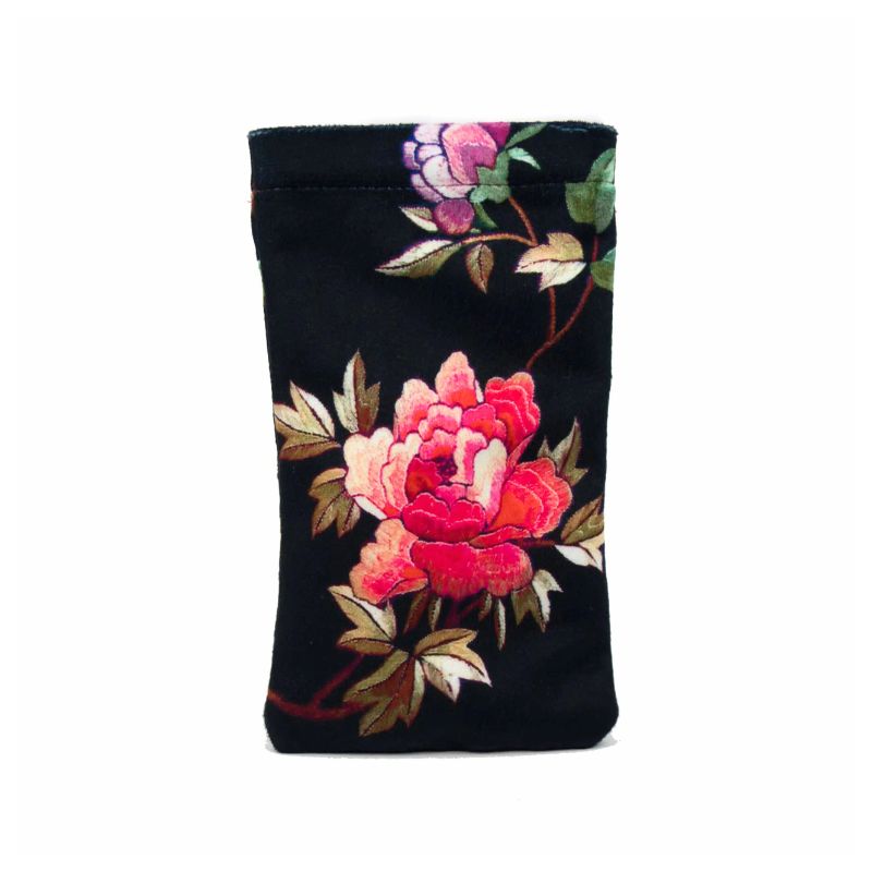 Anna Chandler Velvet Glasses Case - Black Peony