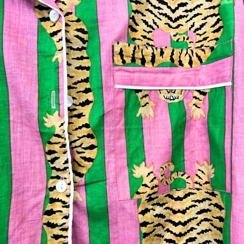 Stay Wild Tiger Stripe Pyjama Set - Pink and Green Stripe