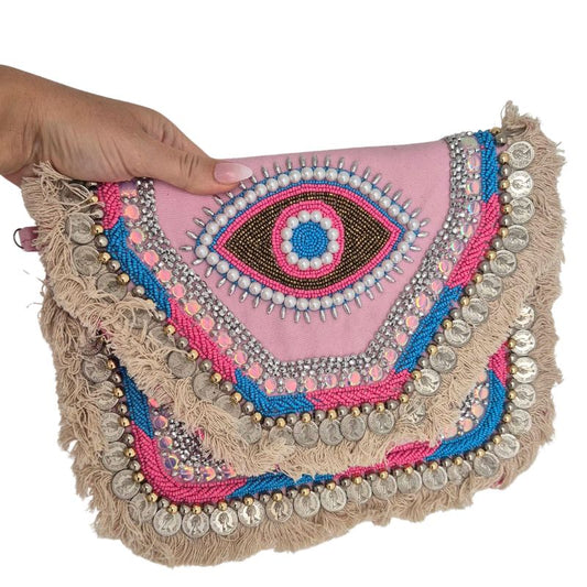 Aztec Eye Embellished Oversized Clutch