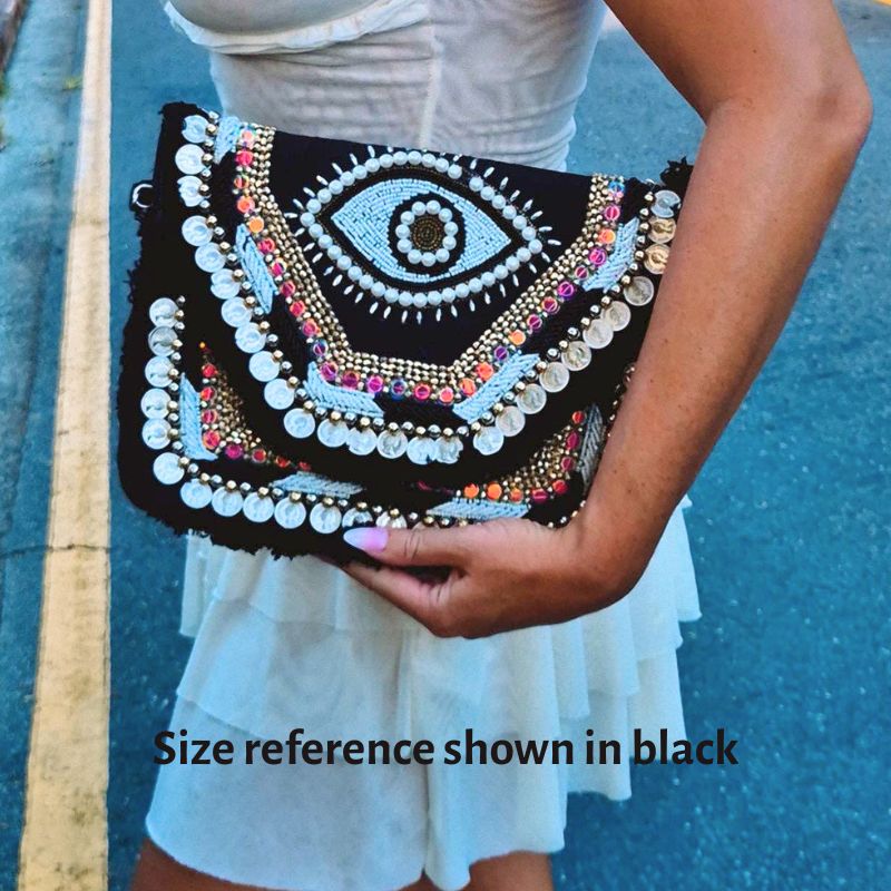 Aztec Eye Embellished Oversized Clutch