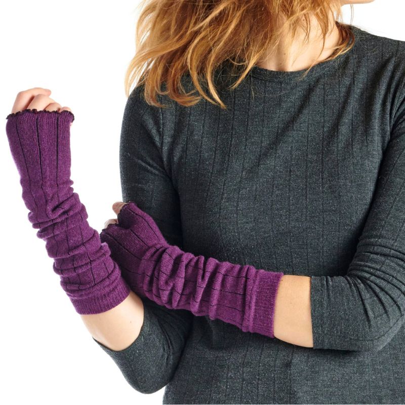 French Merino and Cashmere Long Mittens/ Arm Warmers in Plum