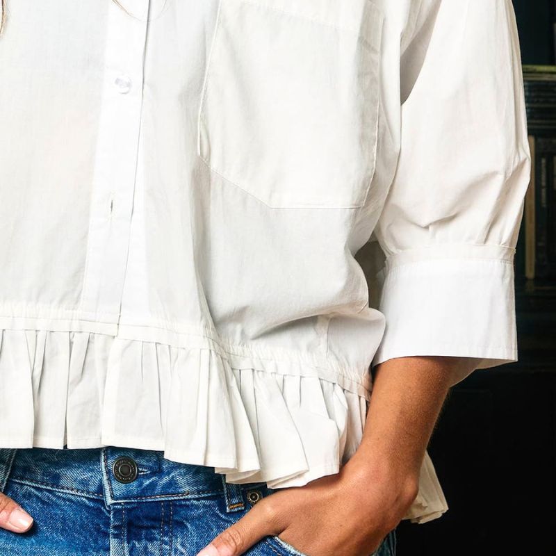 Ruffled Hem Cotton Poplin Shirt