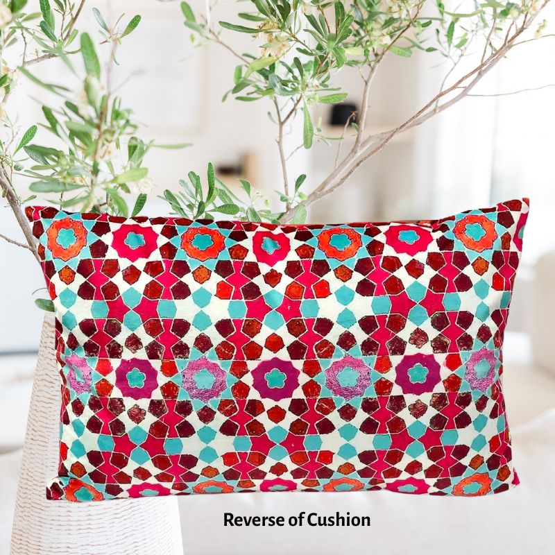 Anna Chandler Rectangle Velvet Cushion - Red Wildflower