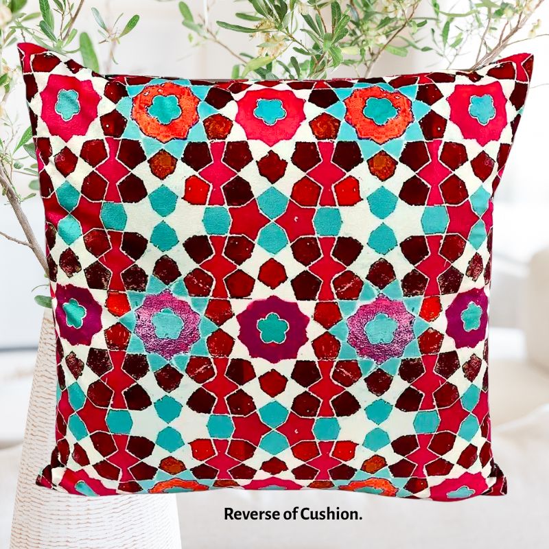 Anna Chandler Square Velvet Cushion - Red Wildflower