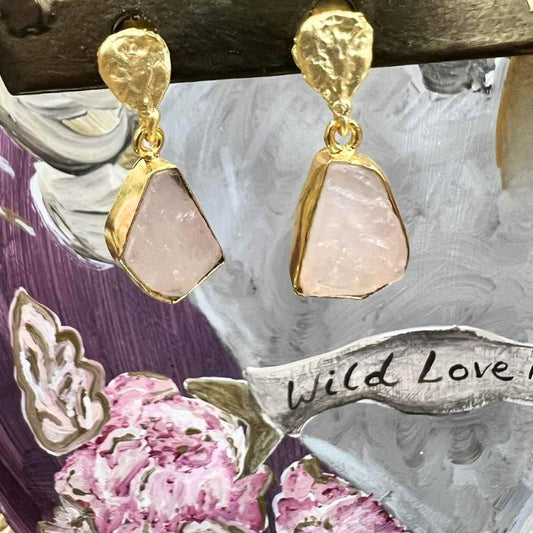 Raw Rose Quartz Drop Earrings