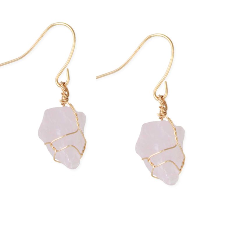 Rose Quartz Gold Wire Wrapped Earrings