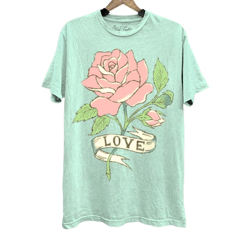 Love Is All Rosy Mineral Wash Tee in Mint