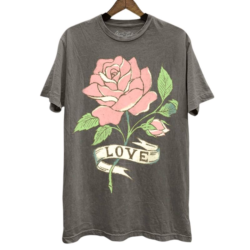 Love Is All Rosy Mineral Wash Tee in Stone Grey
