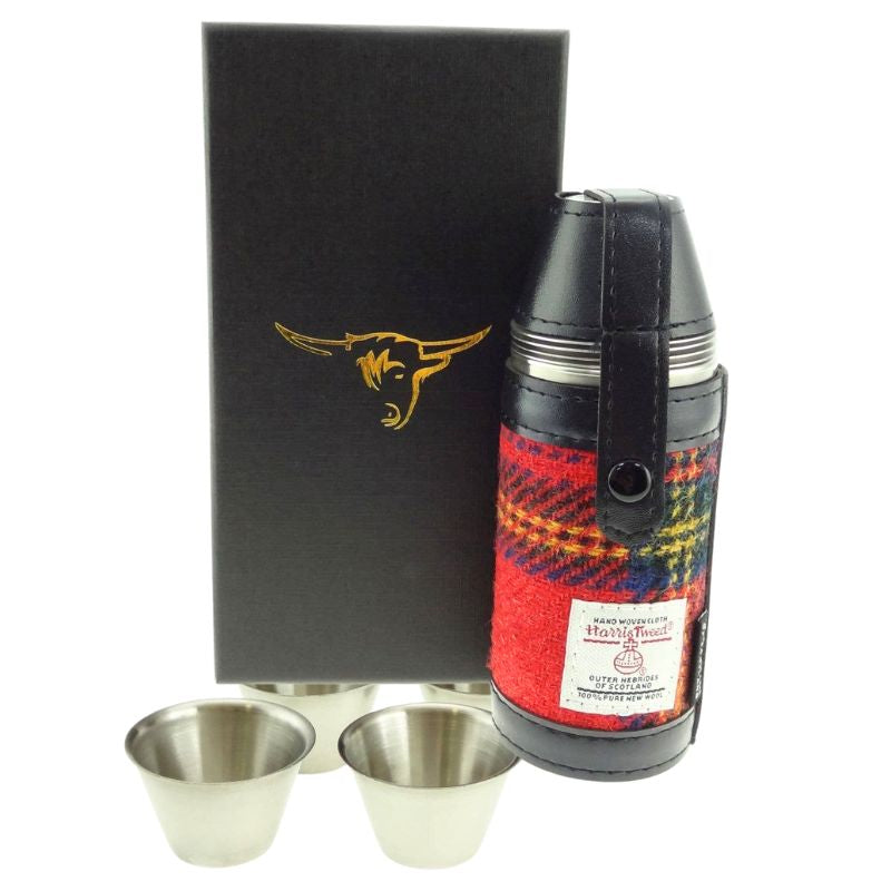 Glen Appin 8oz Harris Tweed Outdoor Flask in Royal Stewart Tartan