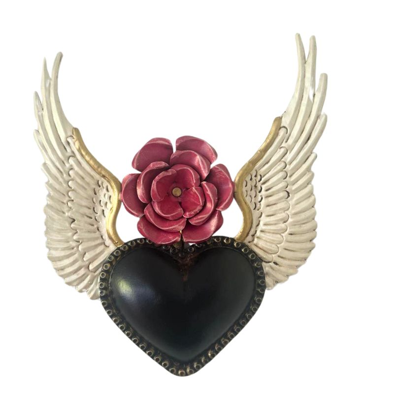 Vintage Heart with Ruby Rose and Wings