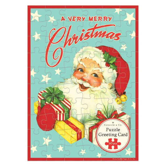 Jolly Santa Cavallini Puzzle Greeting Card 60 Pc