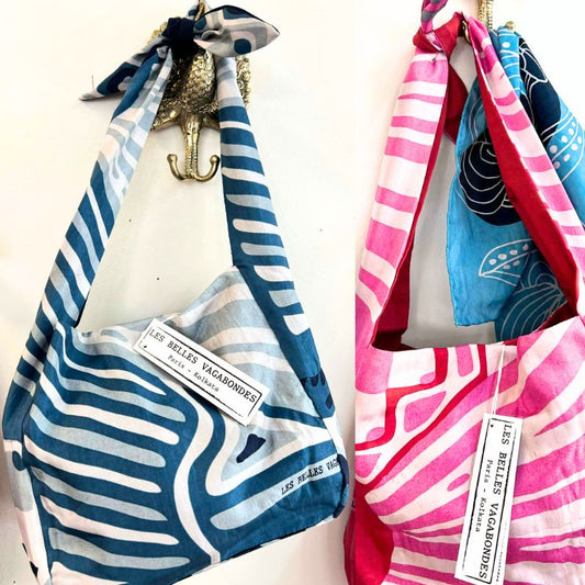 Les Belles Vagabondes Silk Bobby Bag in Blue Circus