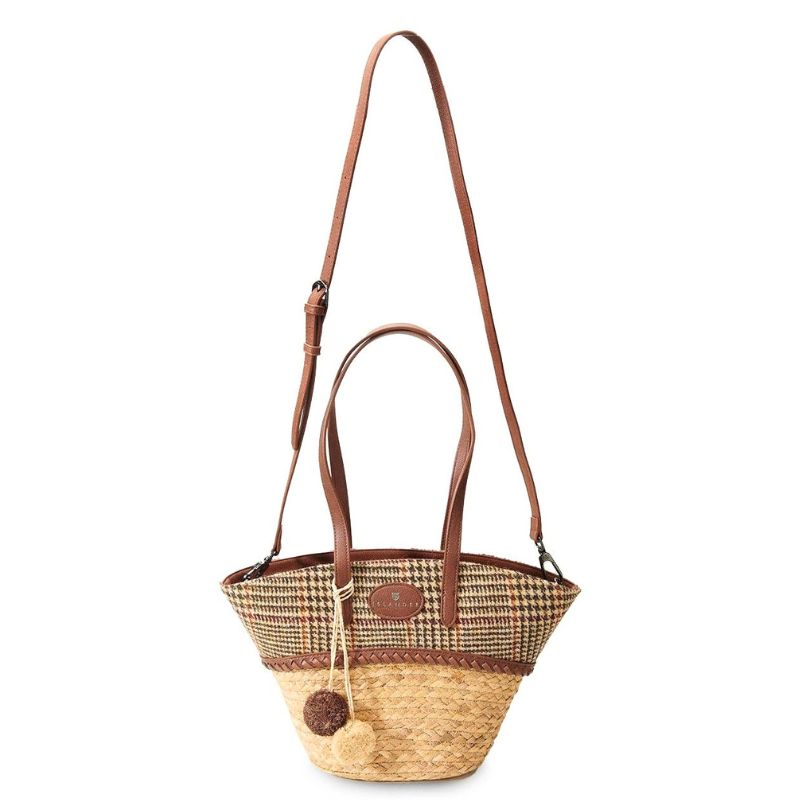 Islander UK Straw Basket Bag in Beige Dogtooth