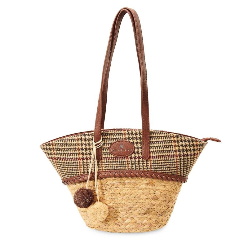 Islander UK Straw Basket Bag in Beige Dogtooth