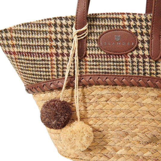 Islander UK Straw Basket Bag in Beige Dogtooth