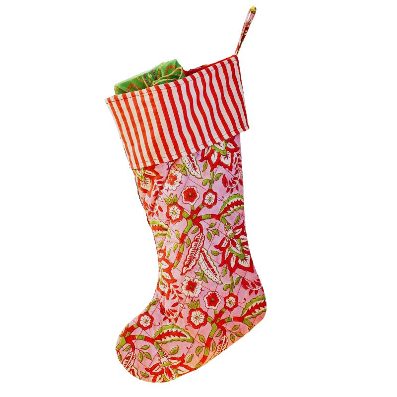 Floral Block Print Festive Stocking