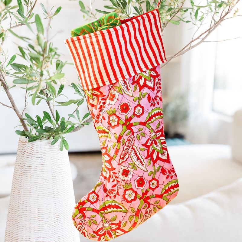 Floral Block Print Festive Stocking
