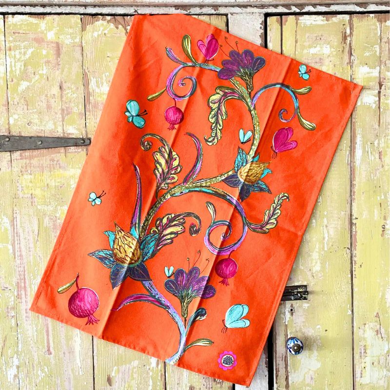 Anna Chandler Tree of Life Tangerine Tea-Towel