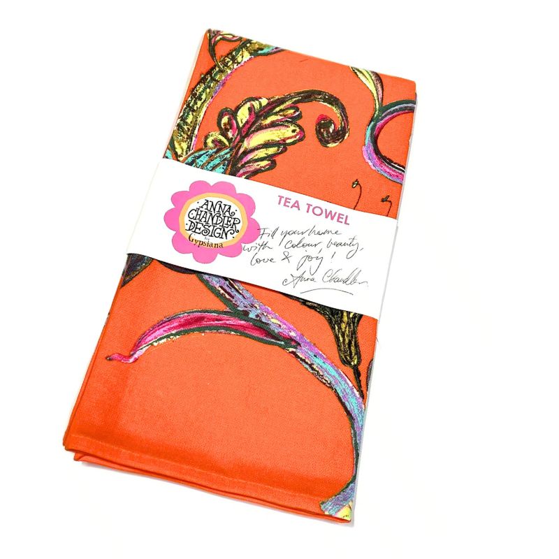 Anna Chandler Tree of Life Tangerine Tea-Towel