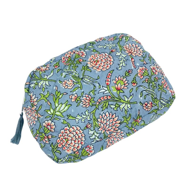 Lotus Indian Cotton Toiletry Bag with Waterproof Lining