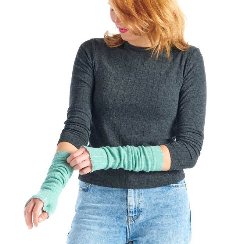 French Merino and Cashmere Long Mittens/Arm Warmers in Turquoise