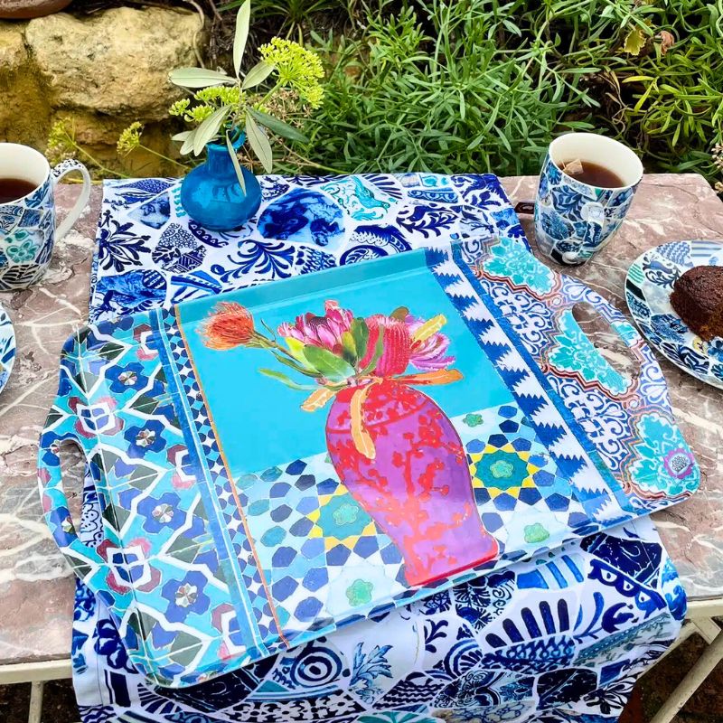 Anna Chandler Melamine Tray - Vase On Turquoise