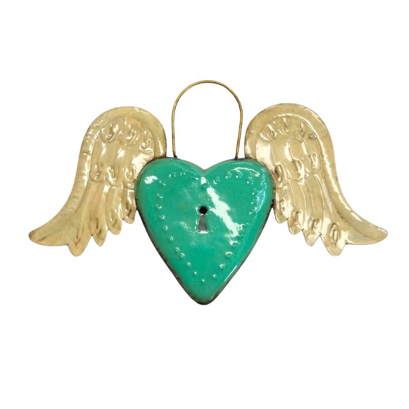 Turquoise Heart with Wings & Lock