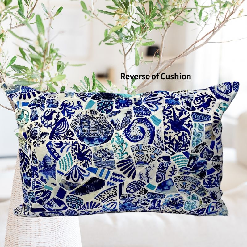 Anna Chandler Rectangle Velvet Cushion - Vases on Turquoise