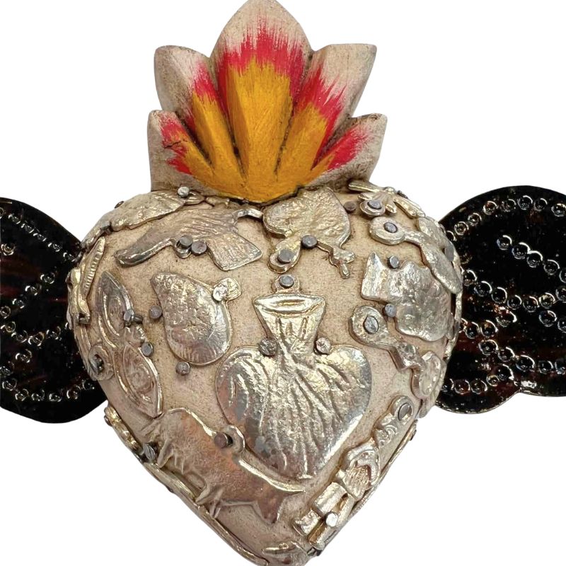White Timber Milagros Heart with Tin Wings