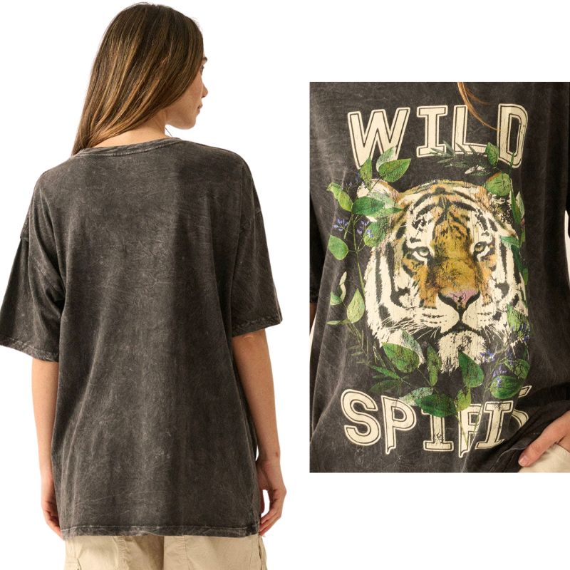 Wild Spirit Vintage-Wash Oversized Graphic Tee