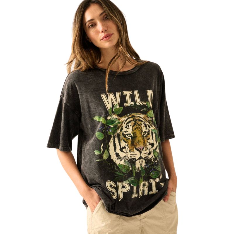 Wild Spirit Vintage-Wash Oversized Graphic Tee