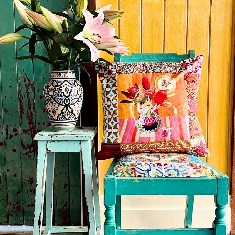 Anna Chandler Square Velvet Cushion in Wildflower 2
