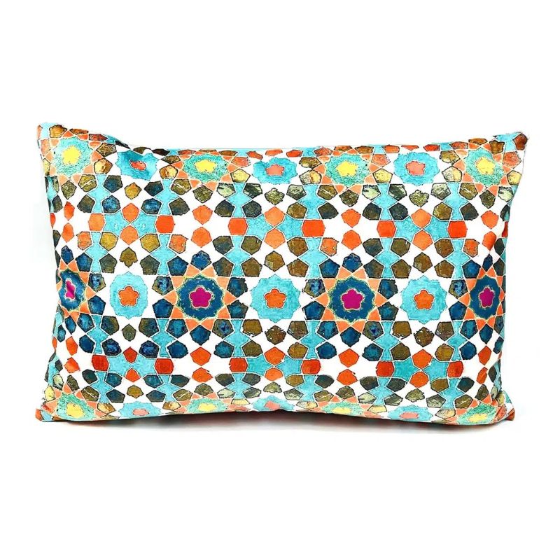 Anna Chandler Rectangle Velvet Cushion - Wildflower in Aqua tones