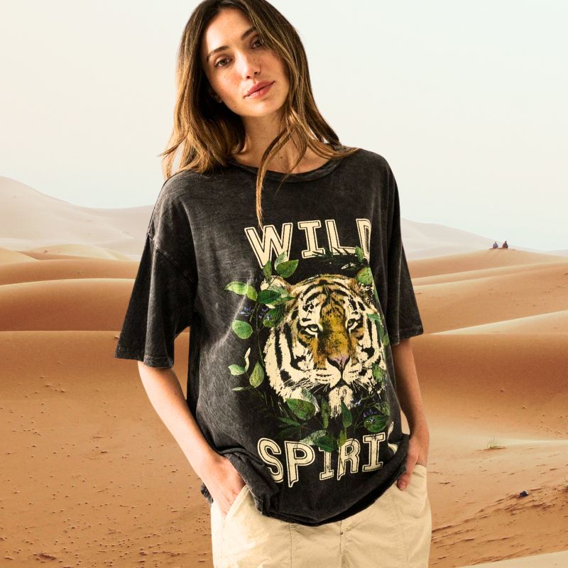 Wild Spirit Vintage-Wash Oversized Graphic Tee