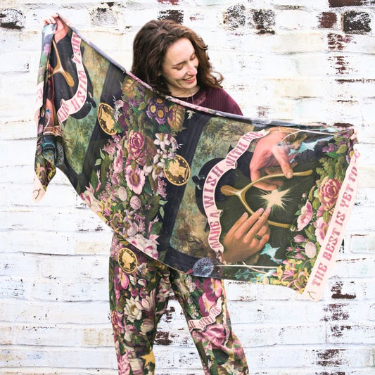 Make A Wish Floral Scarf with Symbols of Good Luck
