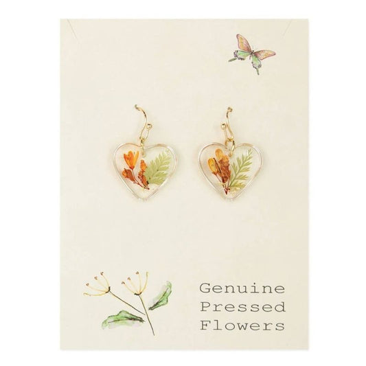 Yellow Pressed Flower Heart Earrings