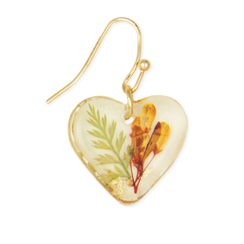 Yellow Pressed Flower Heart Earrings