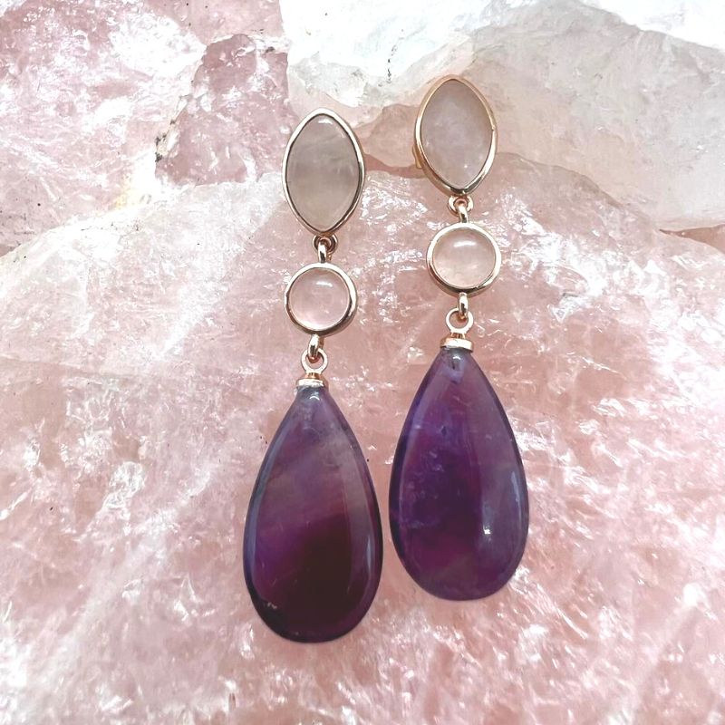 Divine Beloved Rose Quartz & Amethyst Drop Earrings