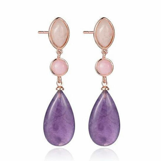 Divine Beloved Rose Quartz & Amethyst Drop Earrings